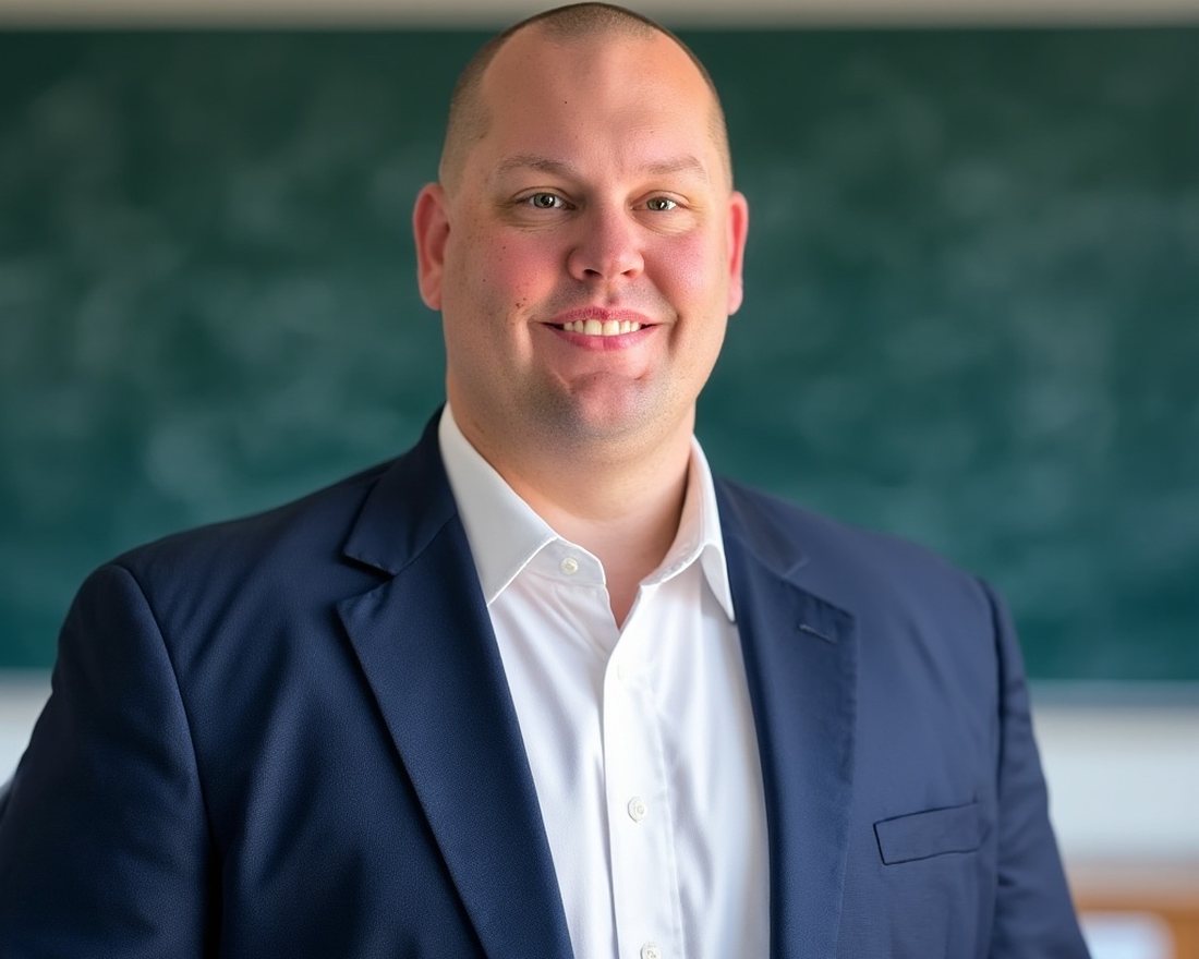 Christopher Momcilovich in a classroom, from his years as a band director
